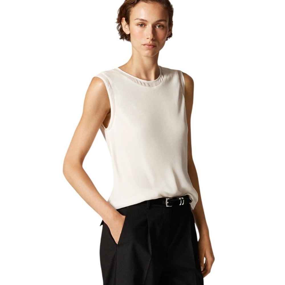 J.Crew Womens Ivory Sleeveless Mesh Trim Shell Top CN513 XXS New $118